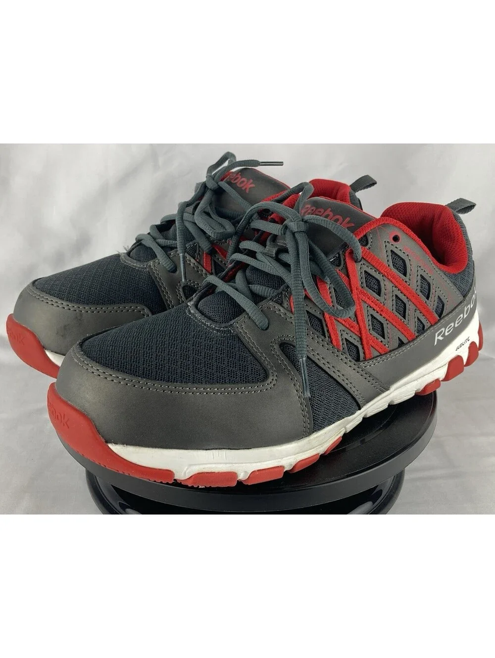 Men’s Size 12 Wide Reebok Sublite Cushion Work Steel Toe Shoes Grey Red RB4005